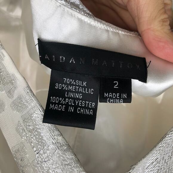 Aidan Mattox White Silver Metallic Halter Cross Back Maxi Gown Dress - Picture 5 of 11